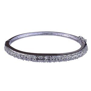 Silver Tone Womens Pavé Crystal Hinged Bangle Bracelet Elegant Design Approx 7"